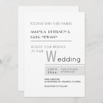 Minimalist White Wedding Invitations by studioart at Zazzle