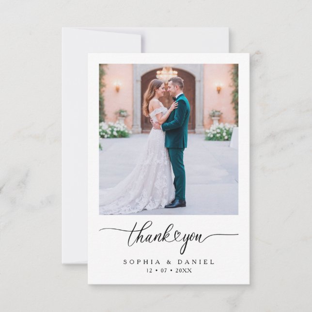 Minimalist White Wedding Photo Thank You Card (Front)