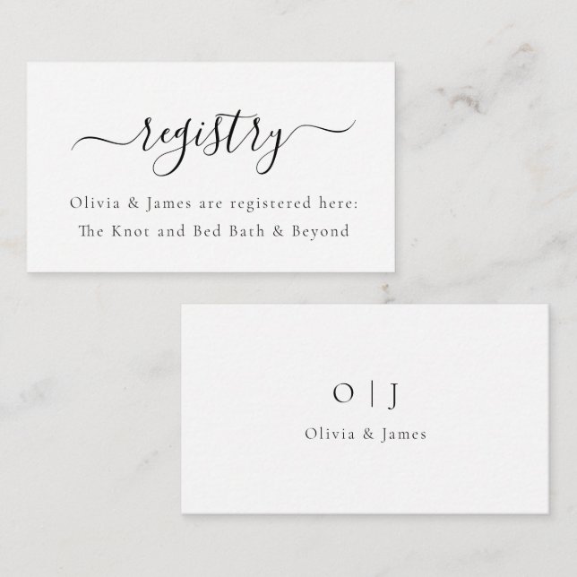 Minimalist White Wedding Shower Gift Registry Enclosure Card (Front/Back)