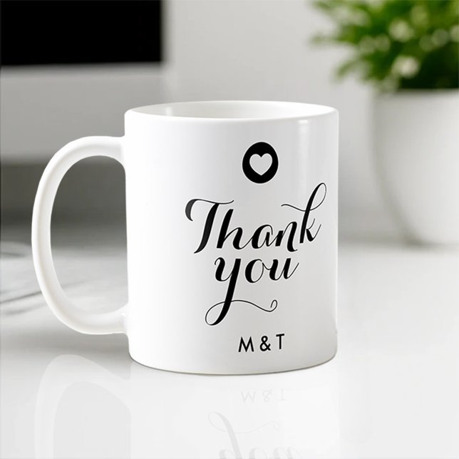 Minimalist White Wedding Thank You Script Monogram Coffee Mug (Creator Uploaded)