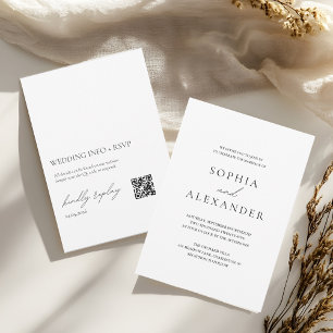 Minimalist White Wedding with QR Code RSVP Invitation