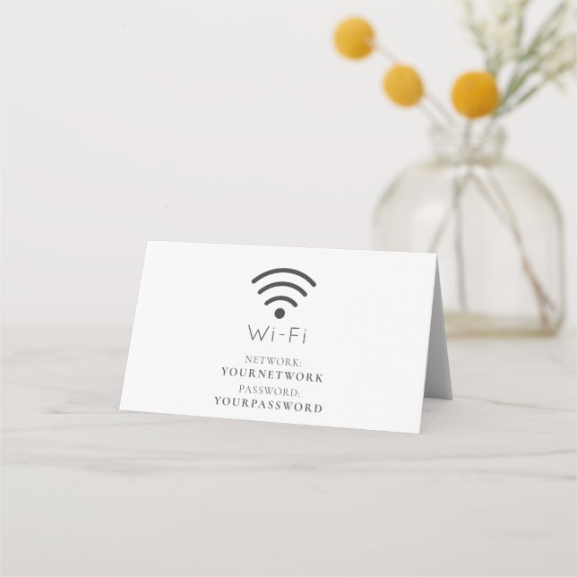 Minimalist White Wi-Fi Sign Place Card (Front)