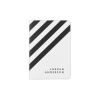 Minimalist White with Black Stripes Name Passport Holder
