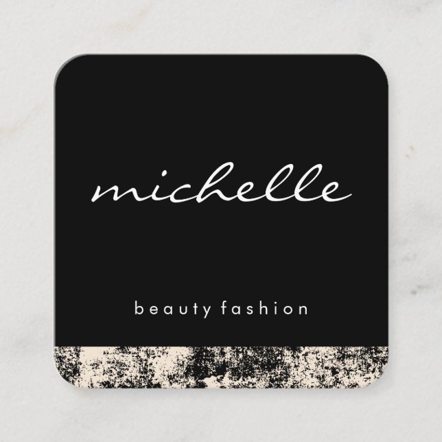 Minimalist White with Cursive Text with Texture Square Business Card (Front)