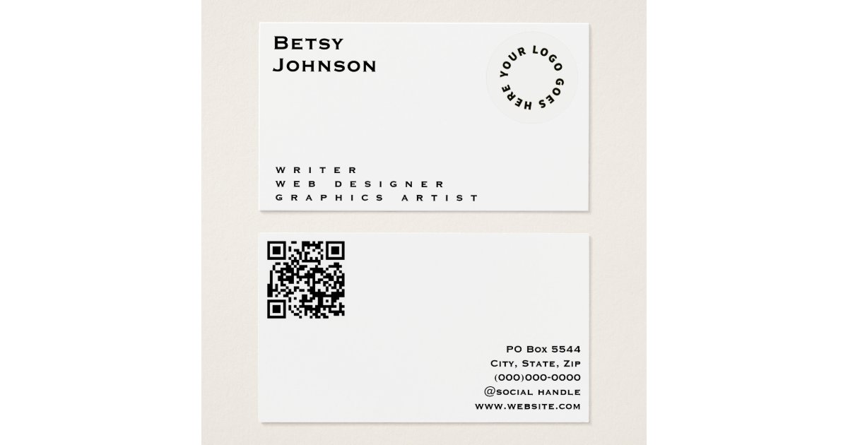 Minimalist White with Logo & QR code Business Card | Zazzle
