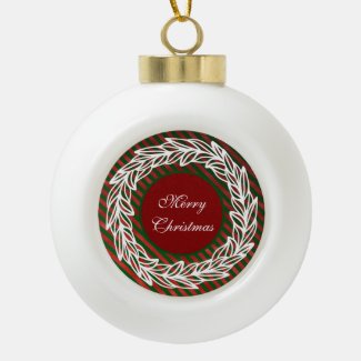 Minimalist White Wreath on Red and Green Stripes