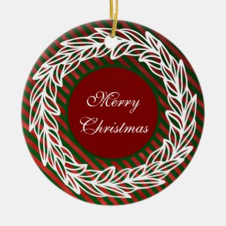 Minimalist White Wreath on Red and Green Stripes