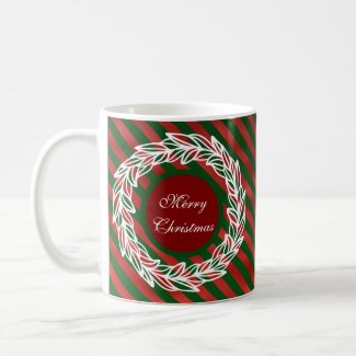 Minimalist White Wreath on Red and Green Stripes