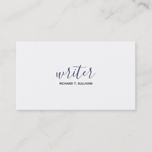 minimalist white writer (custom profession) business card (Front)