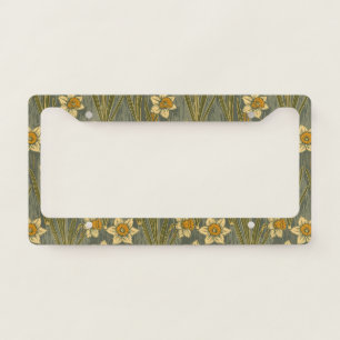 Minimalist White Yellow Daffodil Floral Pattern License Plate Frame