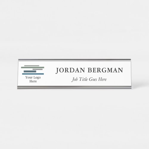 Minimalist White Your Logo Name Title Desk Name Plate