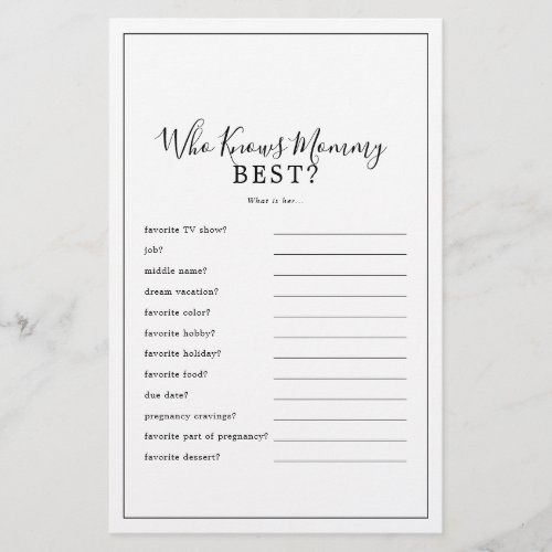 Minimalist Who Knows Mommy Best Trivia Game Flyer