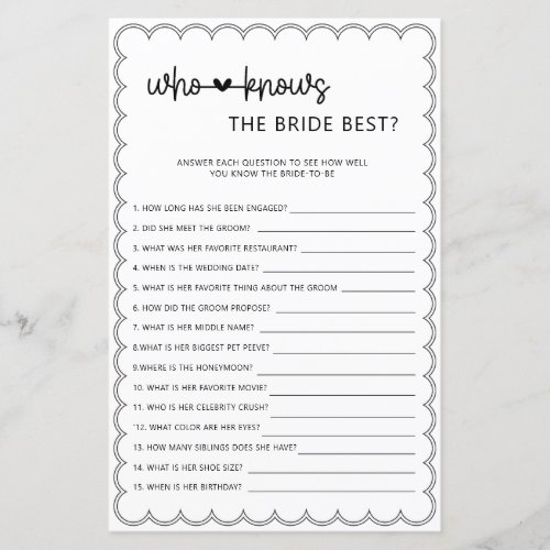 Minimalist who knows the bride best bridal shower