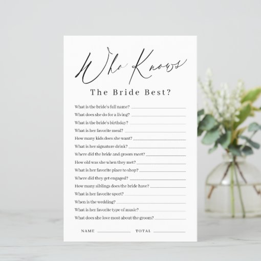 Minimalist who knows the bride best game | Zazzle