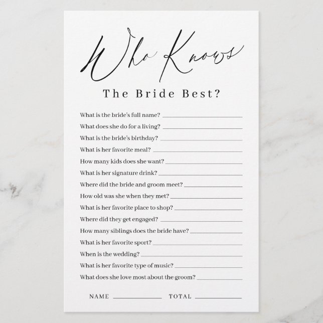 Minimalist who knows the bride best game (Front)