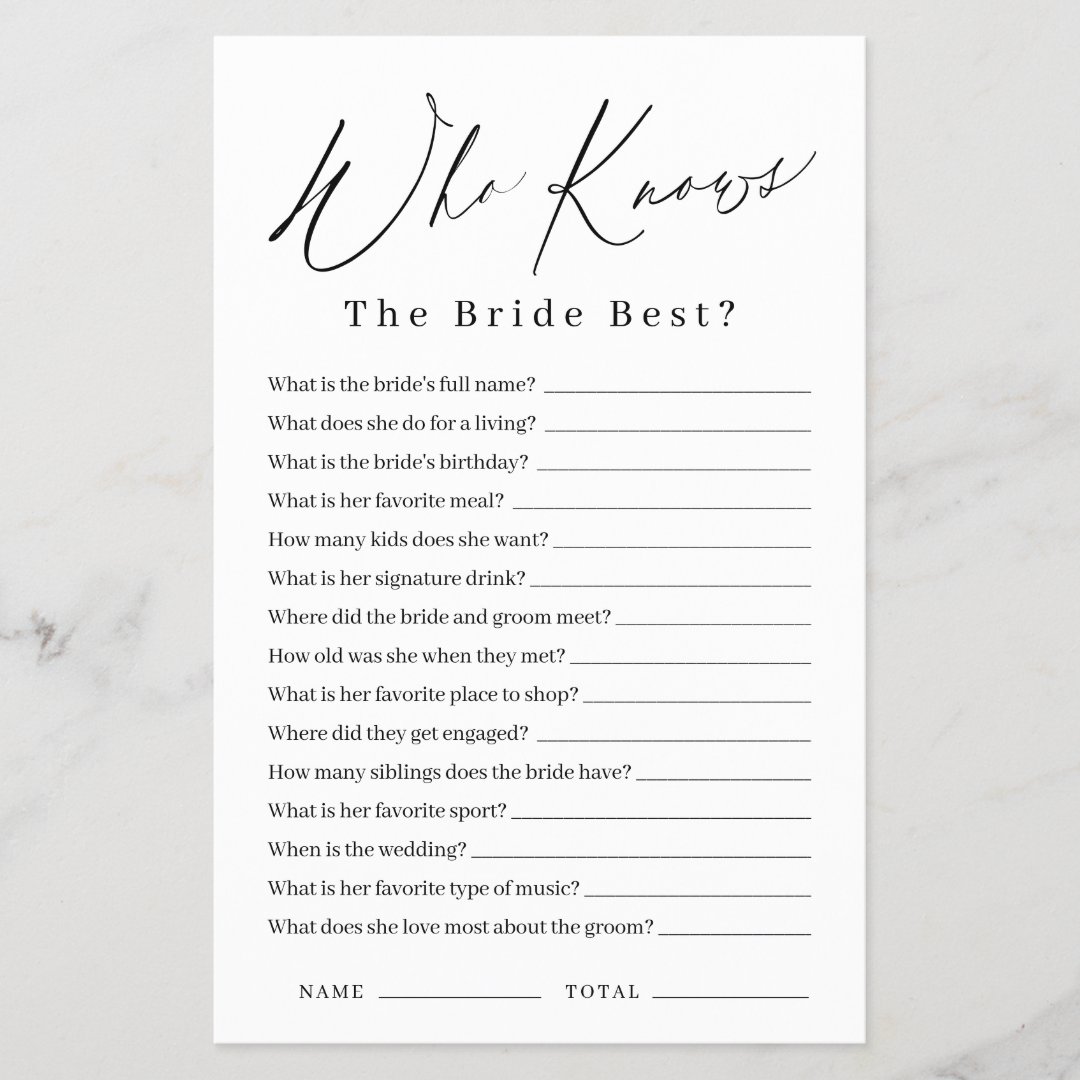 Minimalist who knows the bride best game | Zazzle