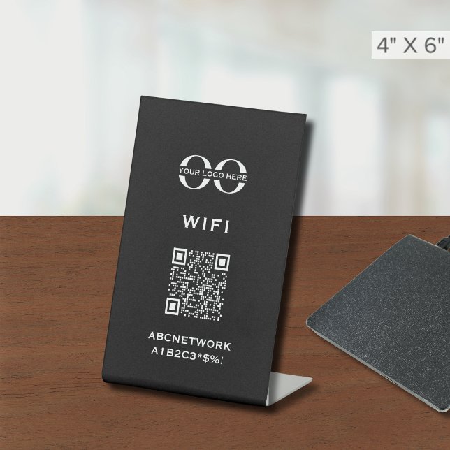 Minimalist Wi-Fi Access QR Code Custom Logo Pedestal Sign (Creator Uploaded)