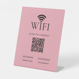 Minimalist WiFi Password Desk Sign QR Code Pink