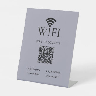 Minimalist WiFi Password Sign QR Code Muted Blue