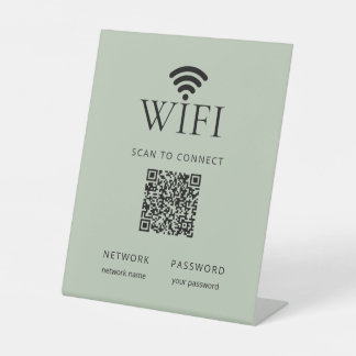 Minimalist WiFi Password Sign QR Code Sage Green