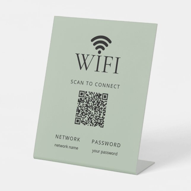 Minimalist WiFi Password Sign QR Code Sage Green (Front)