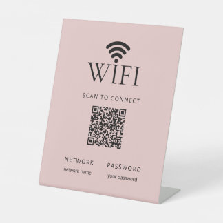 Minimalist WiFi Password Sign with QR Code Pink