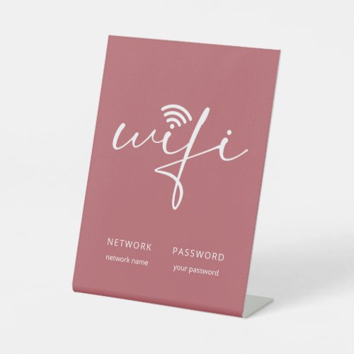 Minimalist WiFi Script Network Password Dusty Red Pedestal Sign