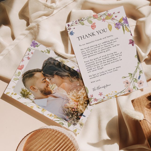 Minimalist Wild Flower Photo Wedding Thank You Card (Creator Uploaded)