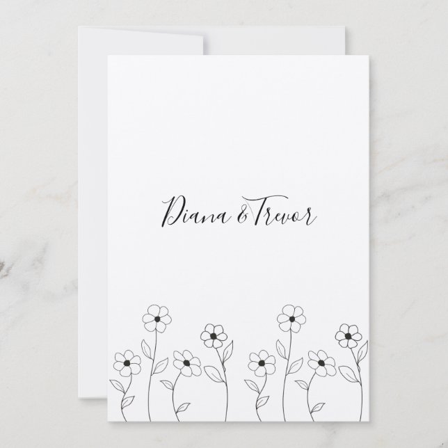 Minimalist Wild Flowers Wedding Monogram Design Invitation (Front)