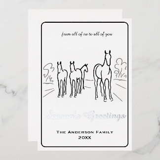 Minimalist Wild Horse Family Custom Foil Holiday Card