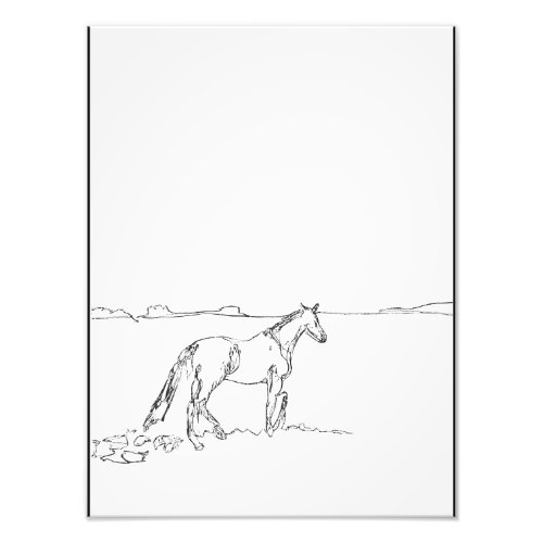 Minimalist Wild Horse on the Plains Line Art Photo Print