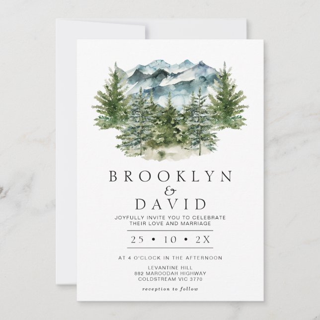 Minimalist Wildern Forest Mountain Wedding Invitation (Front)