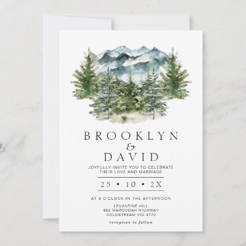 Minimalist Wildern Forest Mountain Wedding Invitation