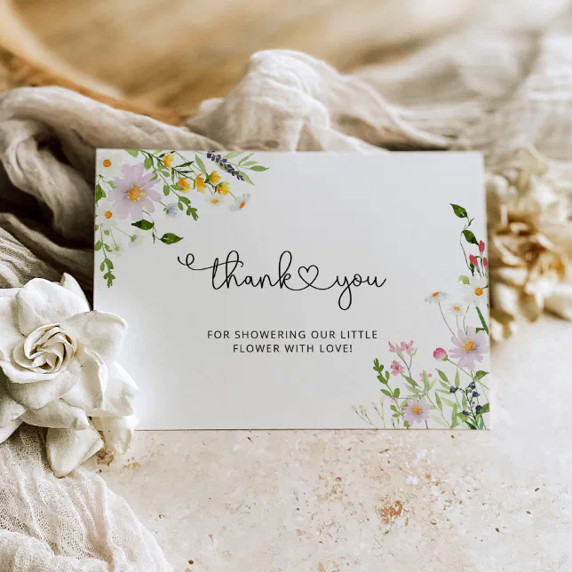 Minimalist wildflower baby shower thank you card | Zazzle