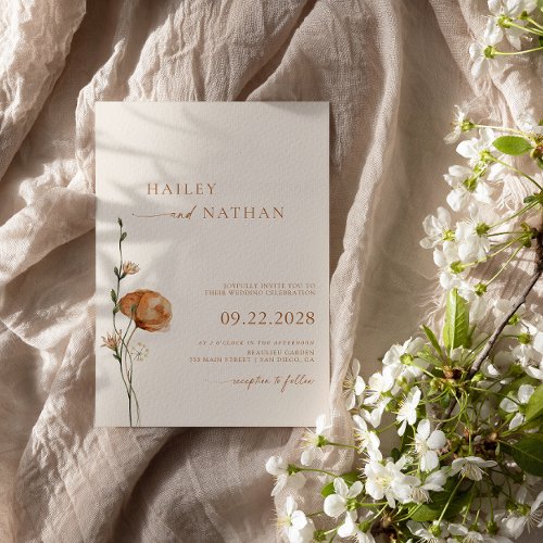 Minimalist Wildflower Bohemian Wedding Invitation