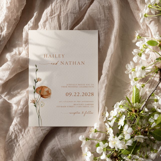 Minimalist Wildflower Bohemian Wedding Invitation (Creator Uploaded)