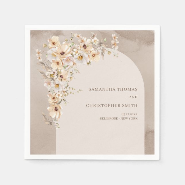 Minimalist wildflower boho arch modern wedding napkins (Front)