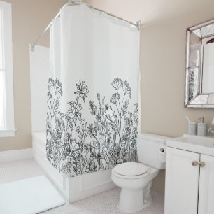Minimalist Wildflower Botanical Shower Curtain