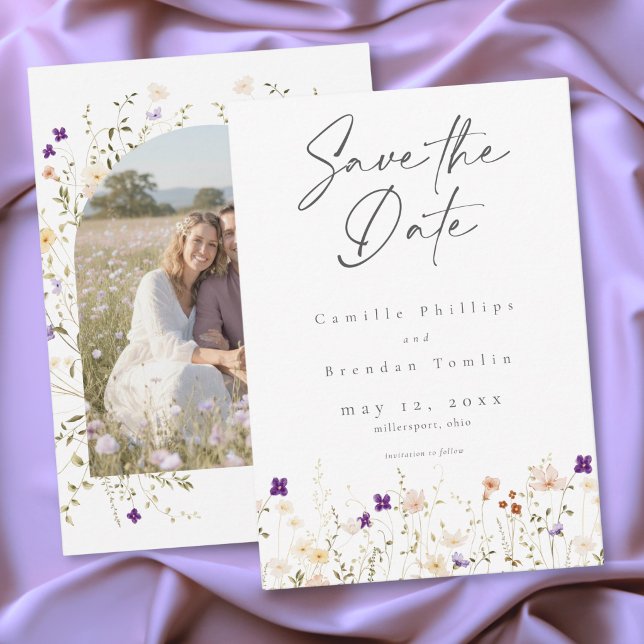 Minimalist Wildflower Botanical Wedding Photo Save The Date (Minimalist Wildflower Botanical Wedding Save The Date)