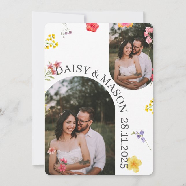 Minimalist Wildflower Botanical Wedding with photo Invitation (Back)