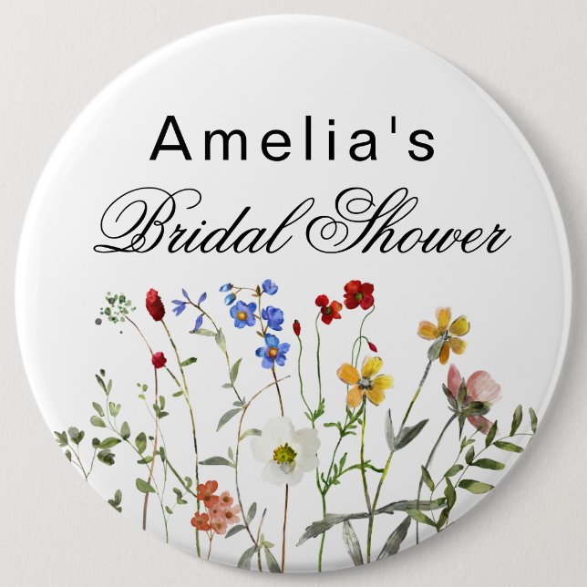 Minimalist Wildflower Bridal Shower Button (Front)