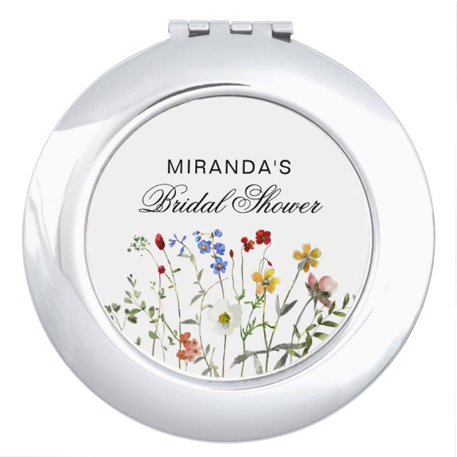 Minimalist Wildflower Bridal Shower Compact Mirror (Front)