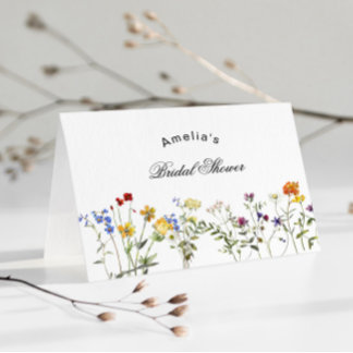 Minimalist Wildflower Bridal Shower Letterpress Thank You Card