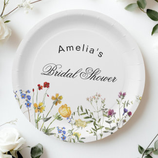Minimalist Wildflower Bridal Shower Paper Plates