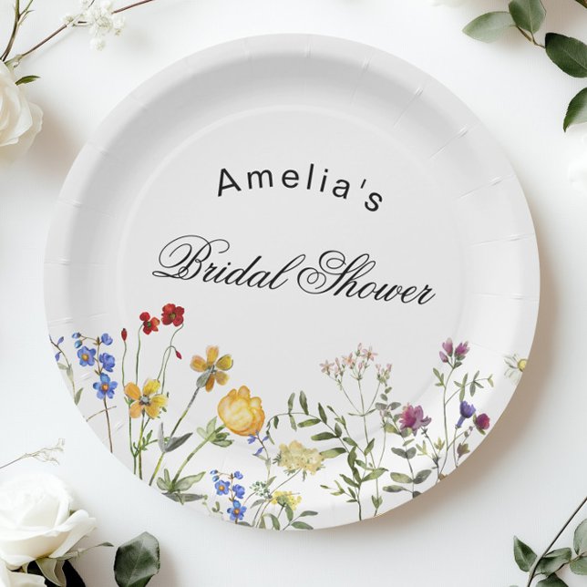 Minimalist Wildflower Bridal Shower Paper Plates (Creator Uploaded)