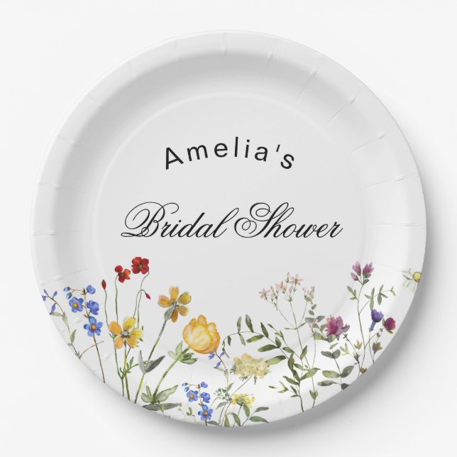 Minimalist Wildflower Bridal Shower Paper Plates (Front)