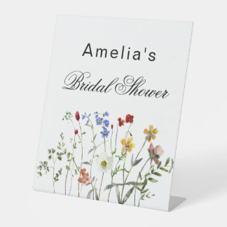 Minimalist Wildflower Bridal Shower Pedestal Sign