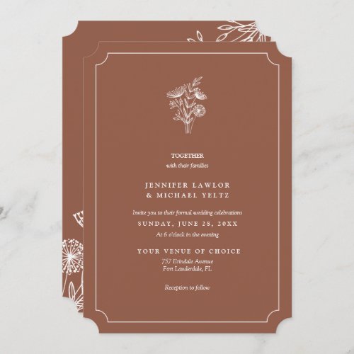 Minimalist Wildflower Burnt Orange Wedding Invitation