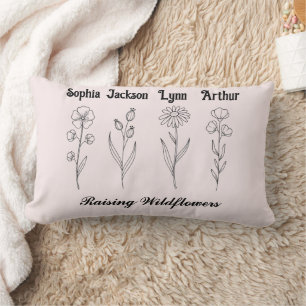 Minimalist Wildflower Custom Kids Name Keepsake Lumbar Pillow