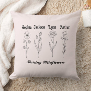 Minimalist Wildflower Custom Kids Name Keepsake Throw Pillow